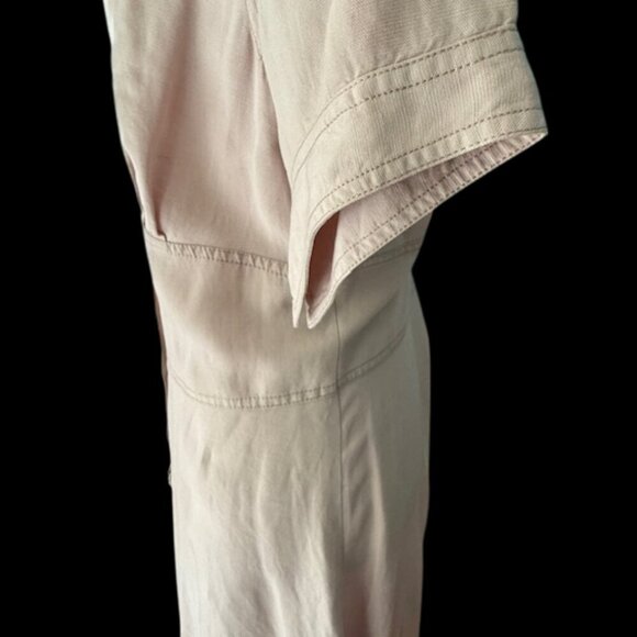 KRIZIA Designer Tailored Sheath Shirt Dress Pink Lace Collar Short Sleeve Sz 14 - Picture 11 of 16